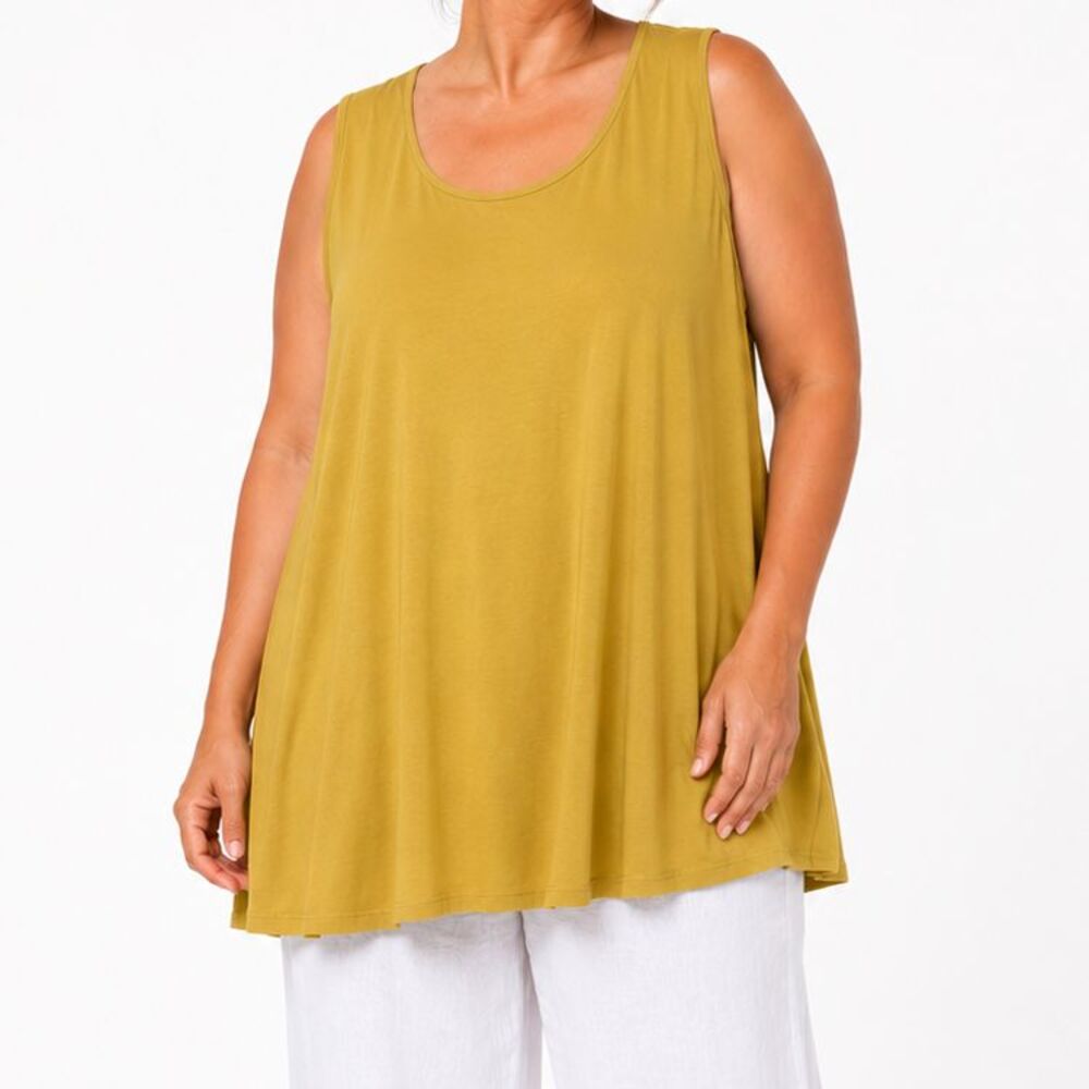 IC by Connie K Mustard Yellow Swing Tunic Tank Top Womens 2X Plus Size USA Made